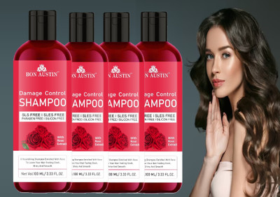 Bon Austin Damage Control Shampoo For Dry & Dehydrated Hair (Rose) 100ml Pack Of 4(400 ml)