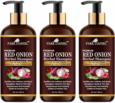 PARK DANIEL Premium Red Onion Herbal Shampoo For Anti Hair Fall Pack of 3 of 300 ml (900 ml)(900 ml)