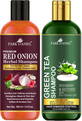 PARK DANIEL Red Onion Shampoo & Green Tea Shampoo Combo Pack Of 2 bottle of 100 ml(200 ml)(200 ml)