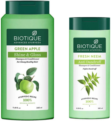 BIOTIQUE Green Apple Shampoo 340 ML & Fresh Neem Shampoo 180 ML(520 ml)