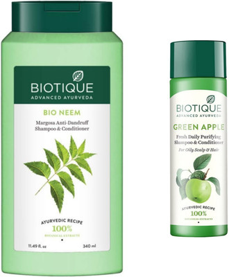BIOTIQUE Neem 340ml Shampoo & Green Apple 120ml Shampoo(460 ml)