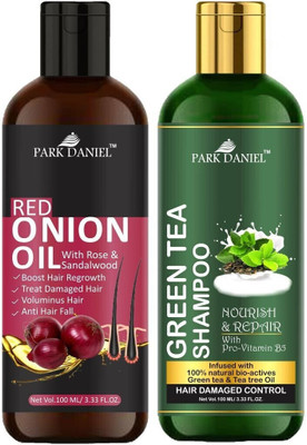 PARK DANIEL Red Onion Oil & Green Tea Shampoo Combo Pack Of 2 bottle of 100 ml(200 ml)(200 ml)