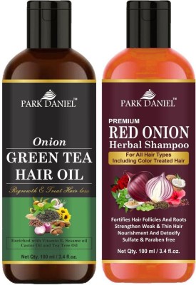 PARK DANIEL Green Tea Oil & Red Onion Shampoo Combo Pack Of 2 bottle of 100 ml(200 ml)(200 ml)