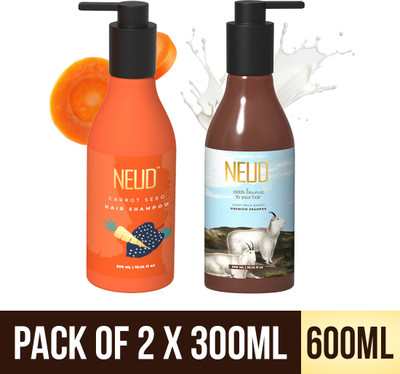 NEUD Goat Milk & Carrot Seed Shampoo Combo for Dandruff Control & Shine – 2x300ml(600 ml)