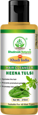 Bhudevam Naturals Khadi Henna & Tulsi Herbal Shampoo | Gentle Cleanser for Hair Strength(210 ml)