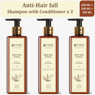 Kaers by Healthcrew Black Seed (Kalonji) and Henna Shampoo with Conditioner | 200ml (Pack of Three)(600 ml)