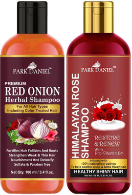 PARK DANIEL Red Onion Shampoo & Rose Shampoo Combo Pack Of 2 bottle of 100 ml(200 ml)(200 ml)