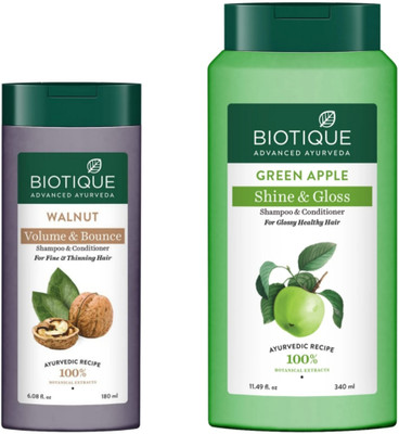 BIOTIQUE Green Apple 340Ml & Walnut 180Ml Shampoo (Pack Of 2)(520 ml)