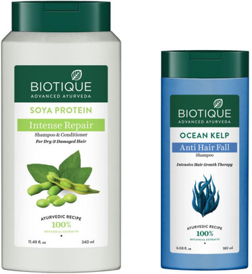 BIOTIQUE Soya Protein Shampoo 340 ML & Ocean kelp Shampoo 180 ML(520 ml)