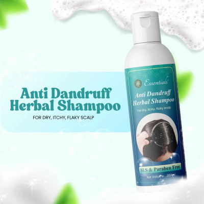 Essentials Anti-Dandruff Herbal Shampoo for Dry | Itchy | Flaky Scalp All Hair Types(200 ml)