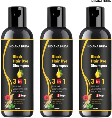 INDIANA HUDA Herbal Black Hair Shampoo, 3in1 Formula, Pack of 3 x 100ml, Easy Coloring(300 ml)