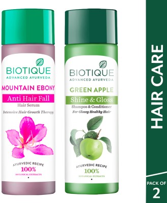 BIOTIQUE Green Apple Shampoo with Conditioner & Mountain Ebony Anti Hair Fall Serum(240 ml)