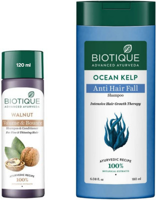 BIOTIQUE Ocean Kelp Shampoo 180Ml & Walnut Shampoo 120Ml (Set of 2)(300 ml)