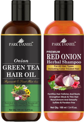 PARK DANIEL Green Tea Oil & Red Onion Shampoo Combo Pack Of 2 bottle of 100 ml(200 ml)(200 ml)