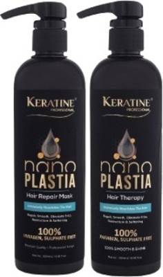 KERATINE PROFESSIONAL NANO PLASTIA HAIR REPAIR SHAMPOO & MASK COMBO 500 ML EACH|(500 ml)