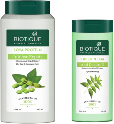 BIOTIQUE Soya Protein Shampoo 340 ML & Fresh Neem Shampoo 180 ML(520 ml)