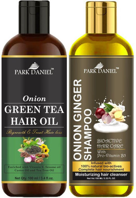 PARK DANIEL Green Tea Oil & Onion Ginger Shampoo Combo Pack Of 2 bottle of 100 ml(200 ml)(200 ml)