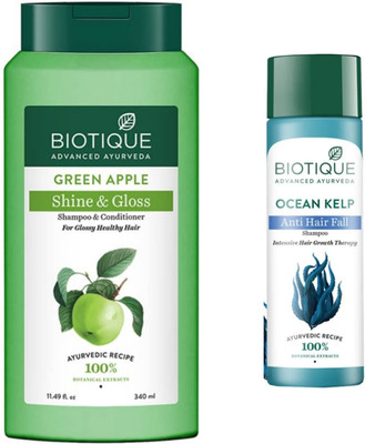 BIOTIQUE Green Apple 340ml Ocean Kelp 120ml Shampoo(460 ml)
