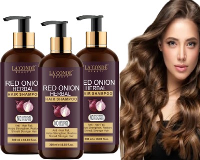 La'Conde Red Onion Shampoo Help to Reduce Fall, Nourish Roots & Restore Shine 300ml Pack3(900 ml)