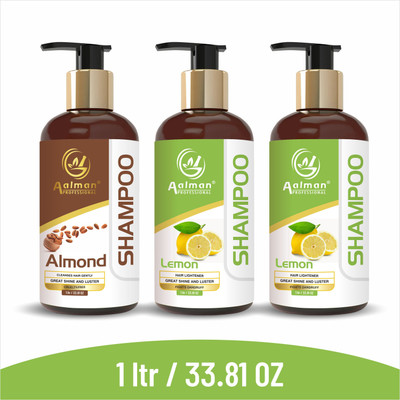 Aalman Professional Almond (1)+ Lemon (2) Herbal & Natural Aayuvedic Shampoo (3-Bottal)(1 L)