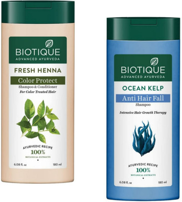 BIOTIQUE Shampoo 180ml - Fresh Henna & Ocean Kelp (Pack of 2)(360 ml)