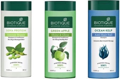 BIOTIQUE Shampoo 180 ML - Soya Protein , Green Apple & Ocean Kelp (Pack Of 3)(180 ml)