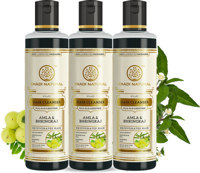 KHADI NATURAL Amla & Bhringraj Cleanser/Shampoo - SLS & Paraben Free (Pack of 3)(630 ml)