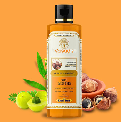 Vagad's Khadi Herbal Sat Reetha Shampoo with Amla Bhringraj & Shikakai- Strengthens Hair(210 ml)