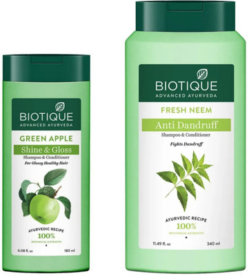 BIOTIQUE Fresh Neem 340Ml & Green Apple 180Ml Shampoo (Pack Of 2)(520 ml)