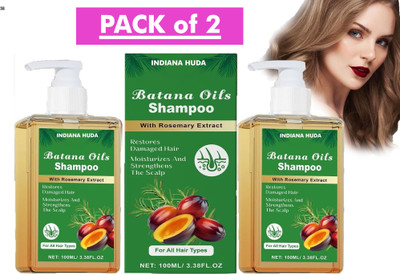 INDIANA HUDA Anti Hair Fall Herbal Shampoo – Batana Oil + Rosemary – 2 Pack Deal(200 ml)