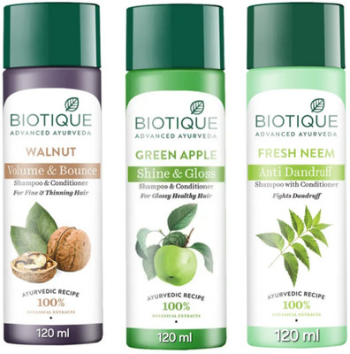 BIOTIQUE Shampoo 120 ML - Walnut , Green Apple & Fresh Neem(360 ml)