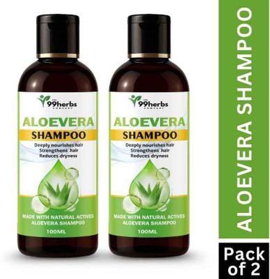 The 99 Herbs Company Aloe Vera Shampoo 100ml – Pack of 2 | Herbal Hair Growth & Nourishment(100 ml)