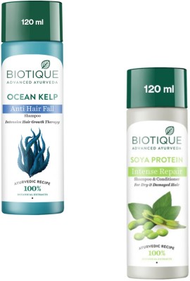 BIOTIQUE Shampoo 120ml - Ocean Kelp Anti Hair Fall & Soya Protein Intense R. (Pack of 2)(240 ml)