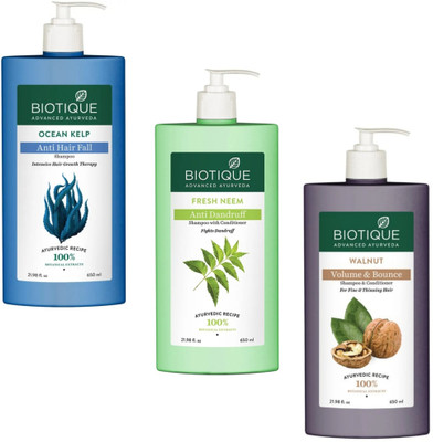 BIOTIQUE Shampoo 650ml - Ocean Kelp & Fresh Neem & Walnut (Pack of 3)(1950 ml)