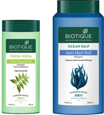 BIOTIQUE Ocean Kelp 340Ml & Fresh Neem 180Ml Shampoo (Pack Of 2)(520 ml)