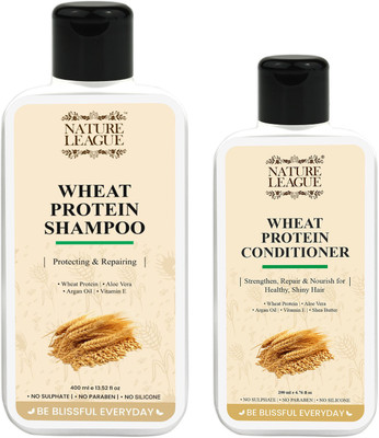 Nature League Wheat Protein, Shampoo + Conditioner Combo Set, Sulphate & Paraben Free(600 ml)