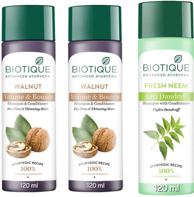 BIOTIQUE Shampoo 120 ML - Walnut Qty-2 & Fresh Neem Qty-1(360 ml)