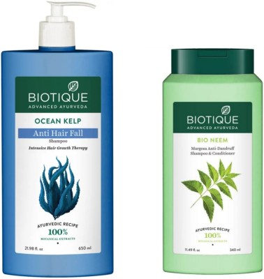 BIOTIQUE Shampoo Combo – Ocean Kelp 650 ML & Neem 340 ML  (990 ml)
