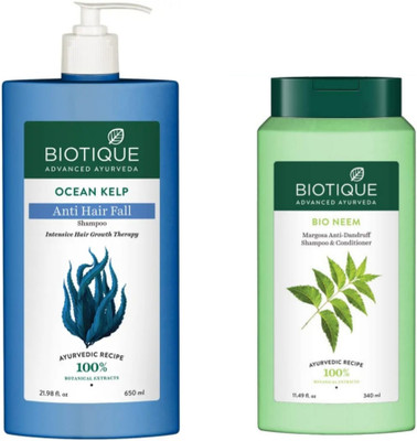 BIOTIQUE Shampoo Combo – Ocean Kelp 650 ML & Neem 340 ML (990 ml)