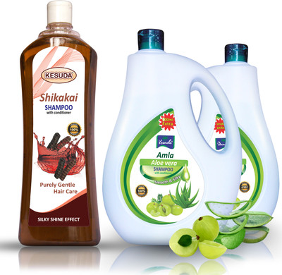 KESUDA smooth and silky Aloevera Amla Shampoo And shikakai Shampoo combo Can and Bottol (500ml+500ml+500ml)(1.5 L)