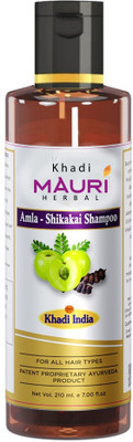Khadi Mauri Herbal Amla Shikakai Shampoo - Strengthens Roots & Hair Follicles, Repairs Damage & Fights Hairfall - Enriched with Natural Ingredients - 210 ML(210 ml)