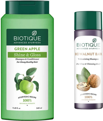 BIOTIQUE Green Apple 340ml Shampoo & Walnut 120ml Shampoo(460 ml)