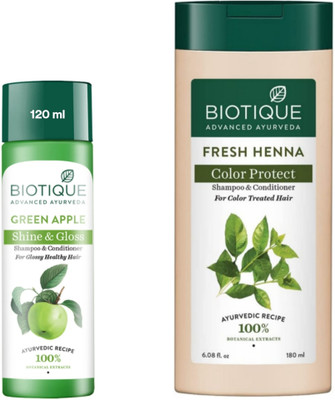 BIOTIQUE Fresh Heena Shampoo 180Ml & Green Apple Shampoo 120Ml (Set of 2)(300 ml)