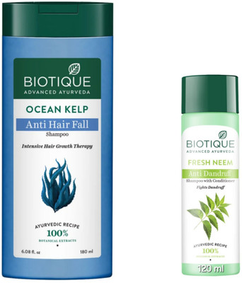 BIOTIQUE Ocean Kelp Shampoo 180 ML & Fresh Neem Shampoo 120 ML(300 ml)