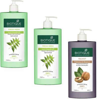 BIOTIQUE Shampoo 650ml - Fresh Neem -2pcs & Walnut (Pack of 3)(1950 ml)