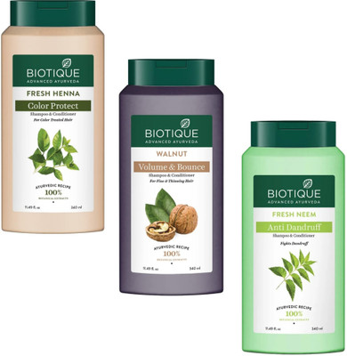 BIOTIQUE Fresh Neem & Walnut & Fresh Heena Shampoo 340Ml (Pack Of 3)(1020 ml)