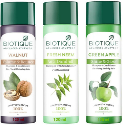 BIOTIQUE Shampoo 120 ML - Walnut , Neem & Green Apple(360 ml)