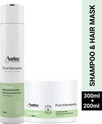 Aurine Professionals Pure Elements Aloe Vera Shampoo 300ml & Hair Mask 200ml Combo(500 ml)