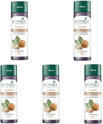 BIOTIQUE Walnut Volume & Bounce Shampoo 120 ML (Pack Of 5)(600 ml)