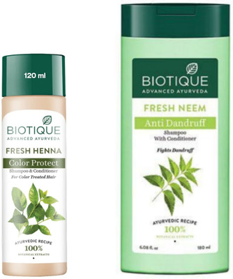 BIOTIQUE Fresh Neem Shampoo 180Ml & Fresh Heena Shampoo 120Ml (Set of 2)(300 ml)